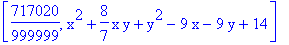 [717020/999999, x^2+8/7*x*y+y^2-9*x-9*y+14]